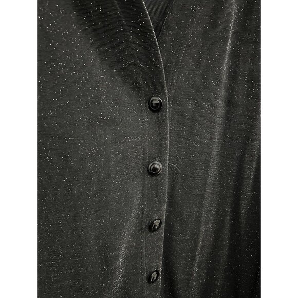 Three Flaggs Black Sparkle Cardigan Metallic Knit Long Sleeve Button-Front Sz L - Picture 4 of 8